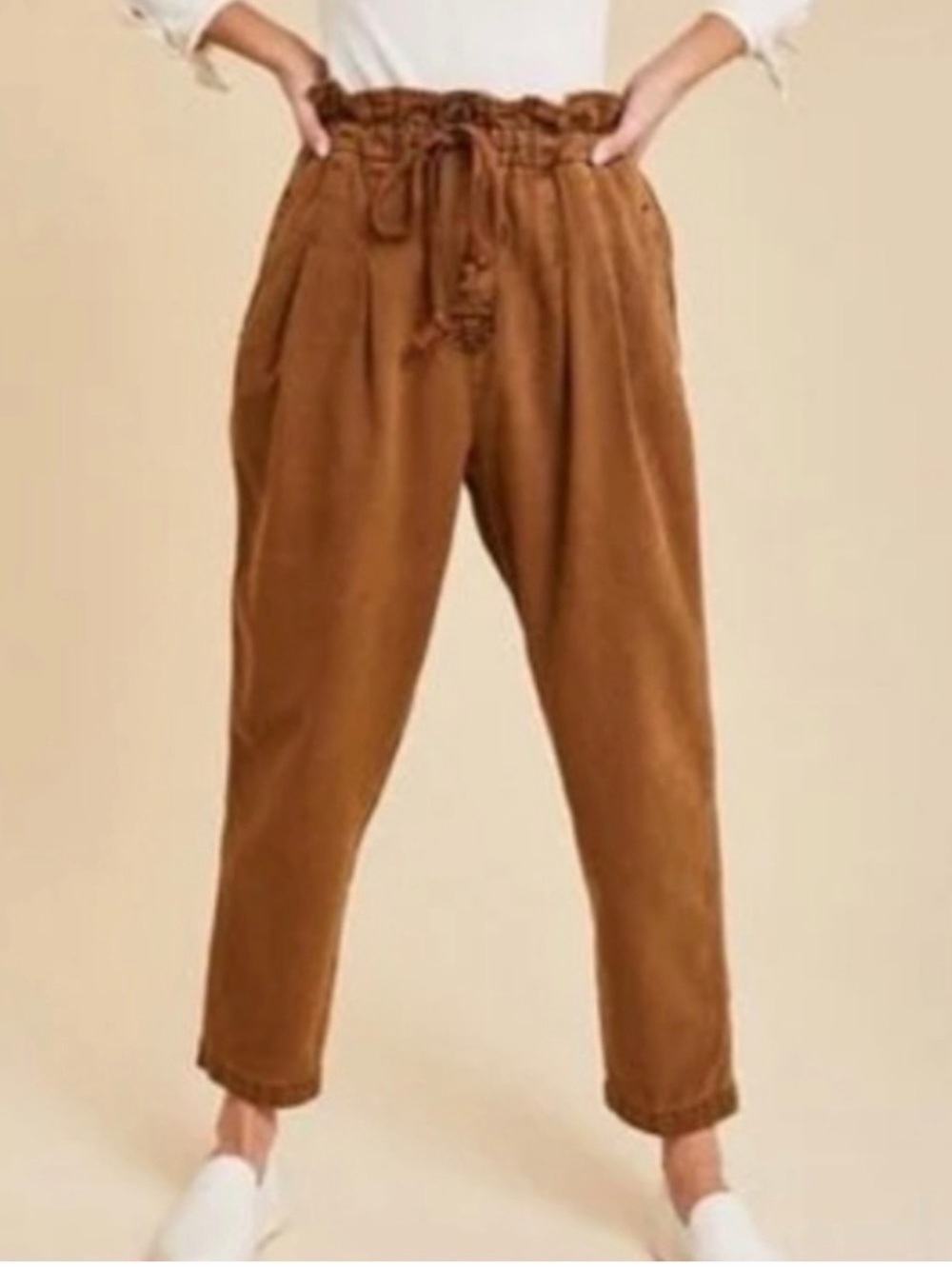Free People High-Waist Tapered Pants in Warm Brown